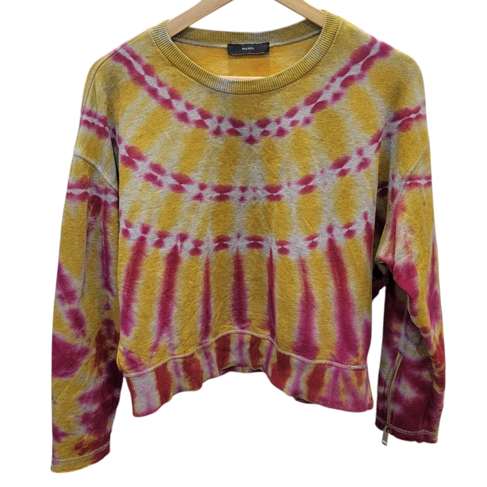 Diesel Tie-Dye Crewneck Sweatshirt Yellow Pink Y2K Bright Colorful Women…